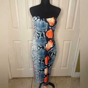 Sexy snake print strapless fitted dress with